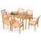 7 Piece Outdoor Dining Table Set Acacia Wood Umbrella Hole Cushioned Chairs Natural
